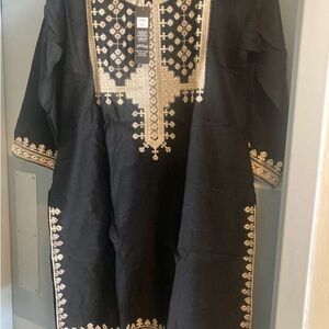 Black Tunic Dress with beige Embroidery